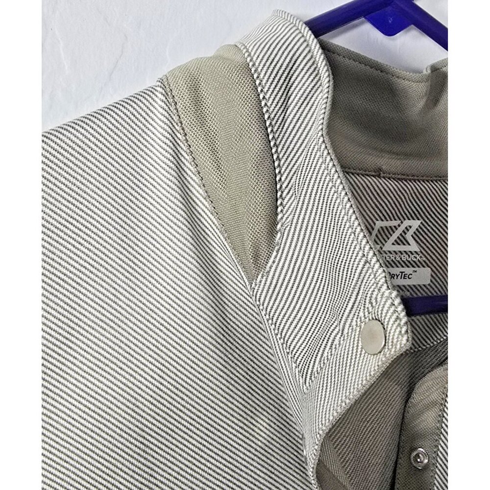 Cutter & Buck CB DryTec Men’s XL Snap Polo Gray Brown Stripe UV Quick-Dry - Picture 10 of 16